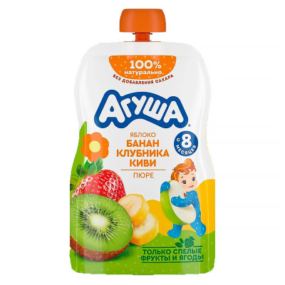 Пюре яблоко банан клубника киви 90 г с 8 месяцев Агуша 1